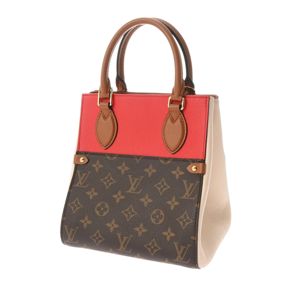Louis Vuitton Tote Red Handbag Cerise Canvas Fold Bag Cream Monogram